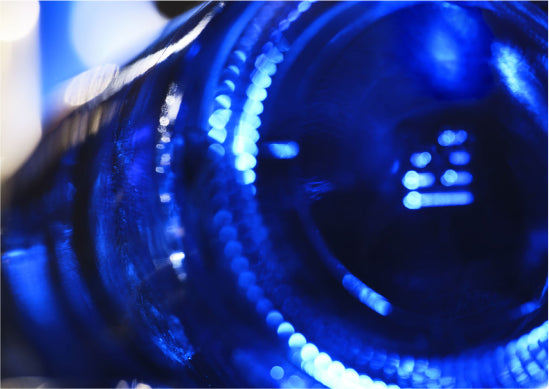bottom of saratoga signature blue glass bottle