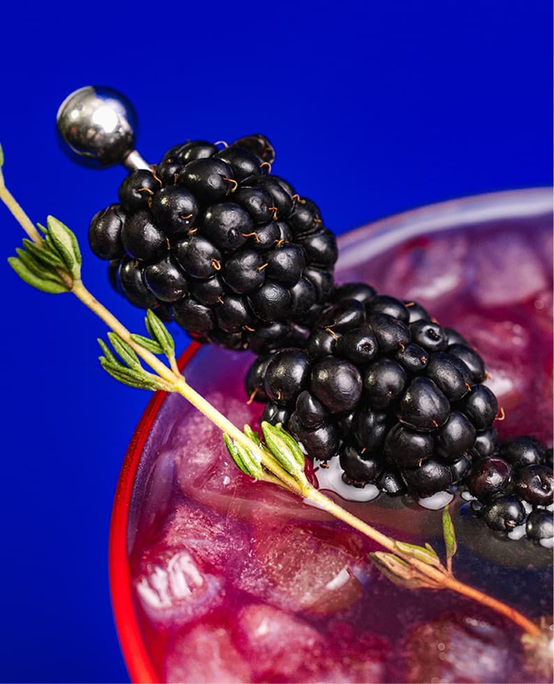 A detail of the Saratoga Collection Untitled Berry No. 3 cocktail
